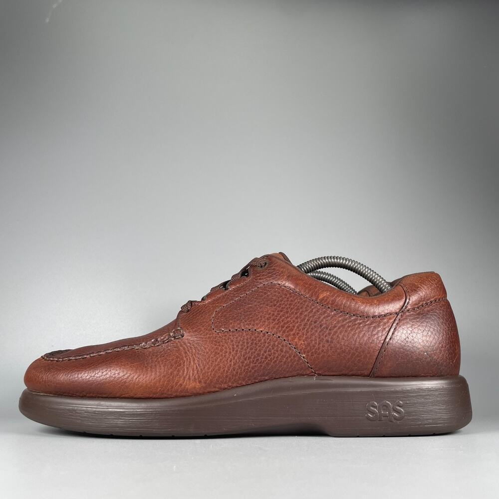 SAS Bout Time Men's 11 Brown Pebbled Leather Lace-Up Comfort Loafers Casual Shoe